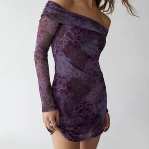 urban outfitters floral purple and lilac off the shoulder long sleeve mini dress